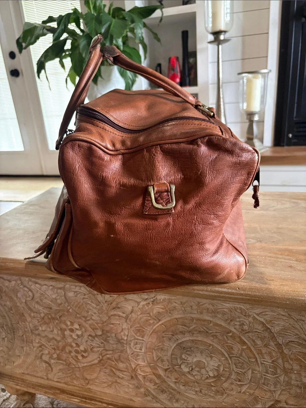 Leather Weekender Bag - Brown